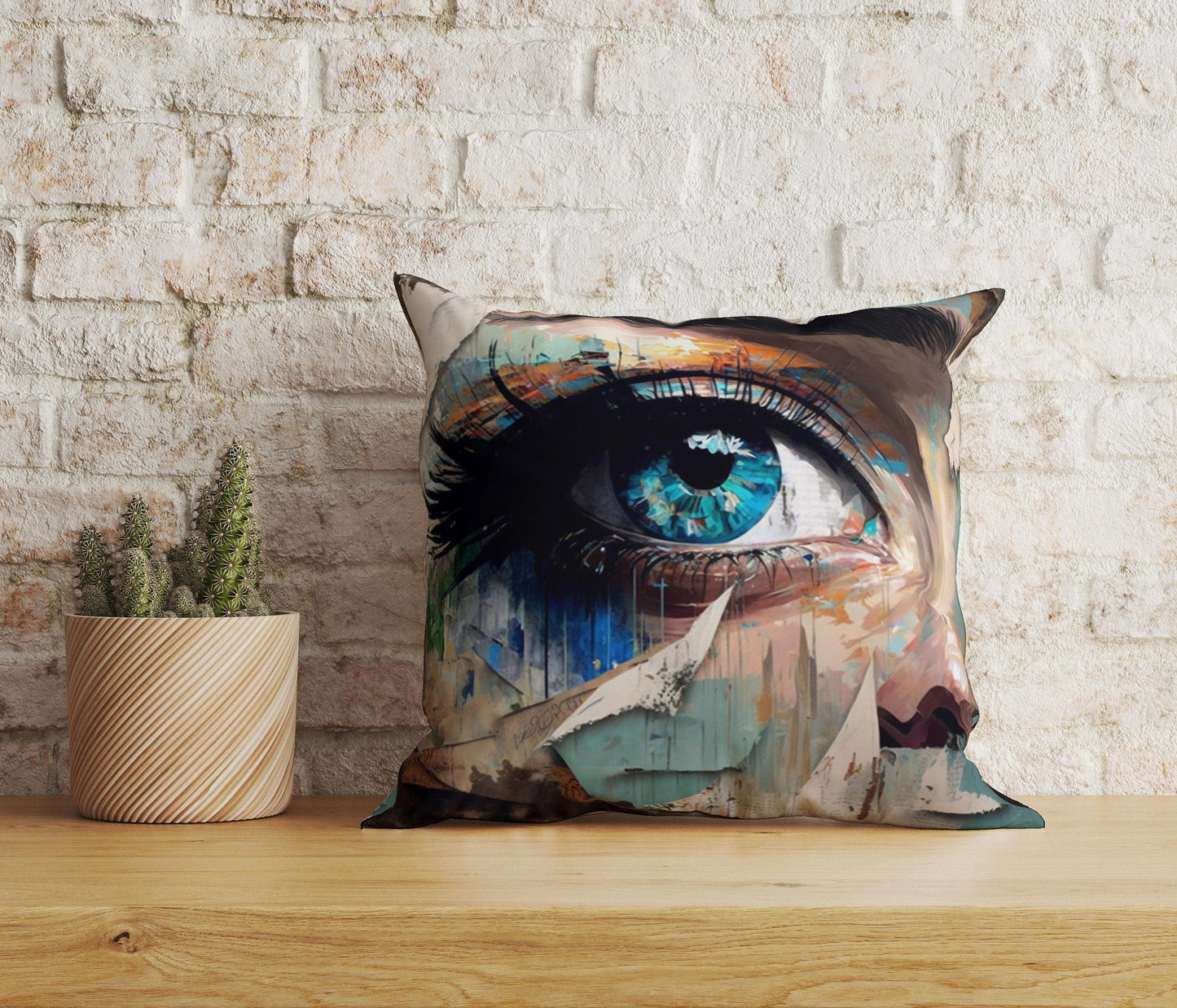 Onay 1 / 12 x 12 inch (30 x 30 cm) Woman Eye Abstract Colourful Eye Decorative Cushion Covers