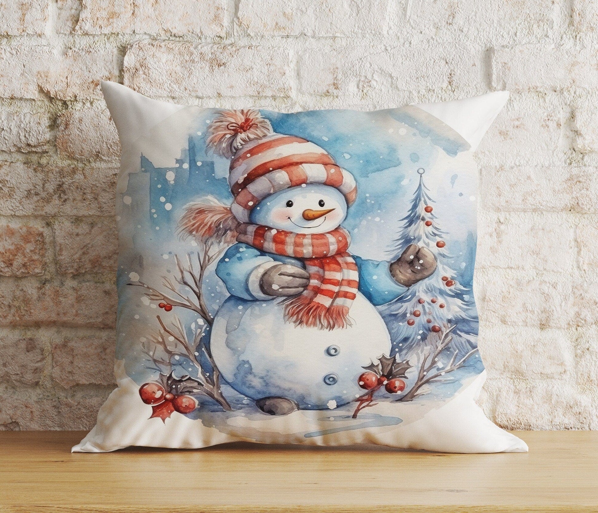 Onay 7 / 12 x 12 inch (30 x 30 cm) Double Side Xmas Cute Snowman Cozy Winter and Holiday Cushion Cover