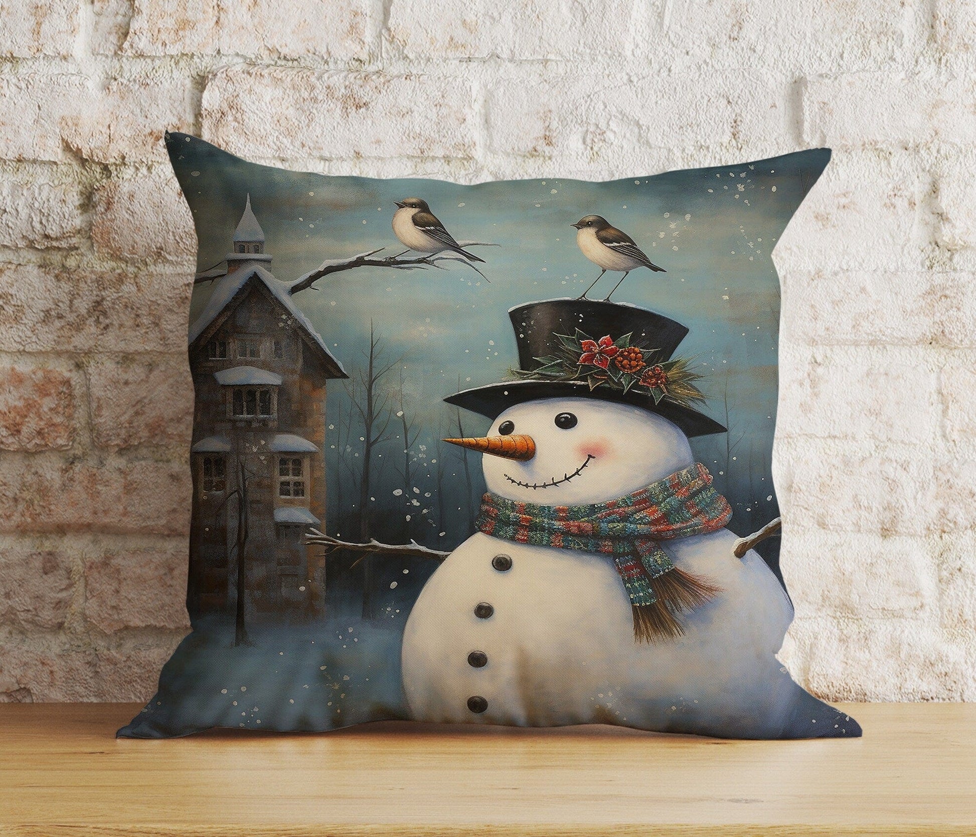 Onay 2 / 12 x 12 inch (30 x 30 cm) Double Side Xmas Cute Snowman Cozy Winter and Holiday Cushion Cover