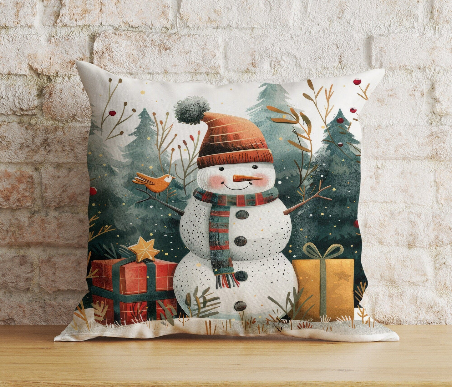 Onay 1 / 12 x 12 inch (30 x 30 cm) Double Side Xmas Cute Snowman Cozy Winter and Holiday Cushion Cover