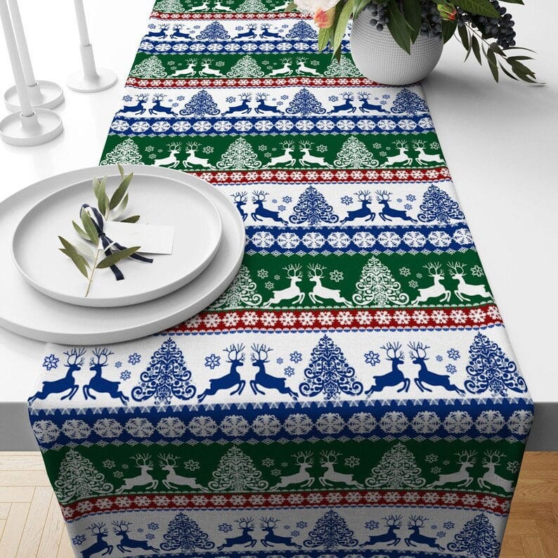 Onay 4 / 12 x 46 inch (30 x 120 cm) Xmas Deer Christmas Tablecloth Pine Tree Table Runner