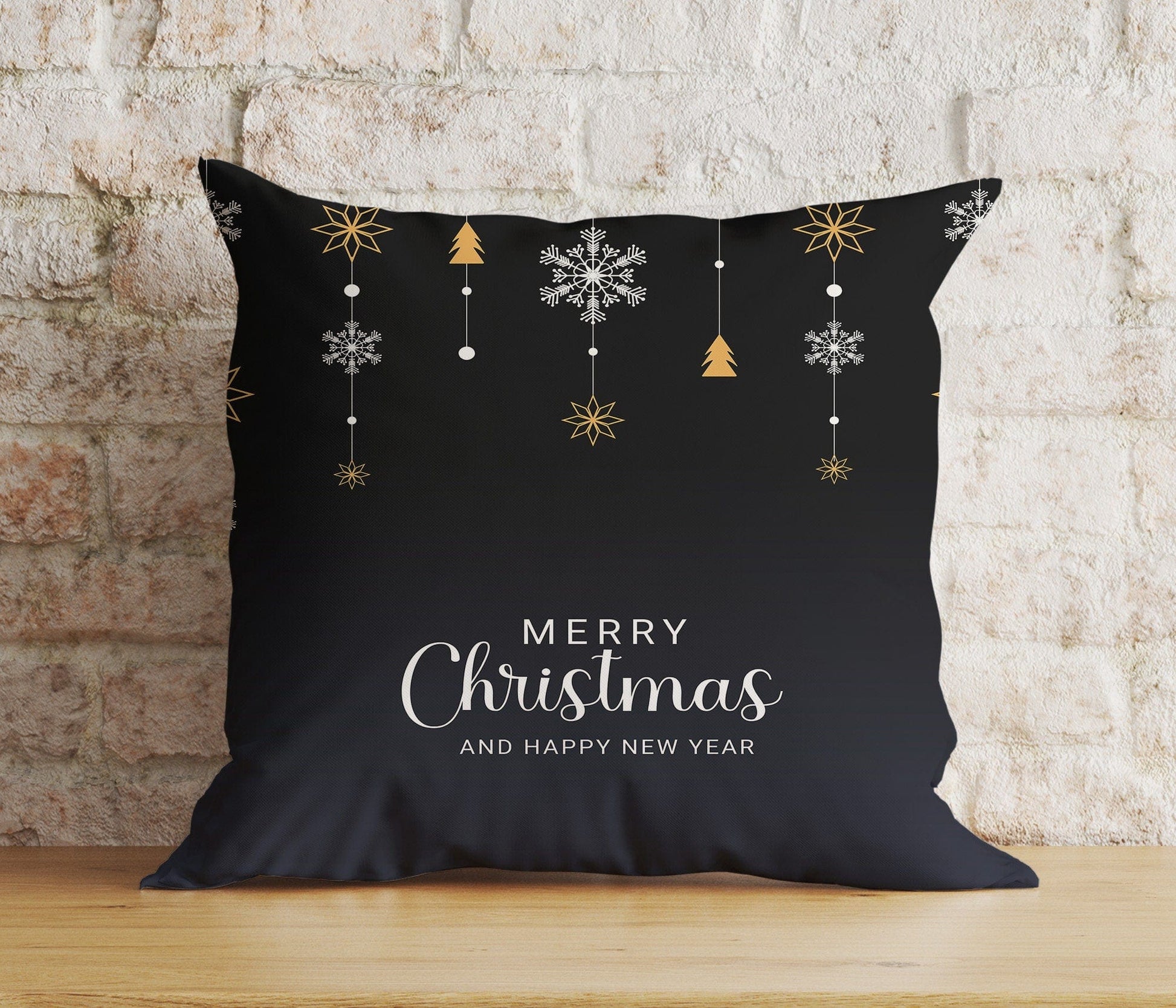 Onay 9 / 12 x 12 inch (30 x 30 cm) Double Side Xmas Elegant Ornament Merry Christmas Black Cushion Cover