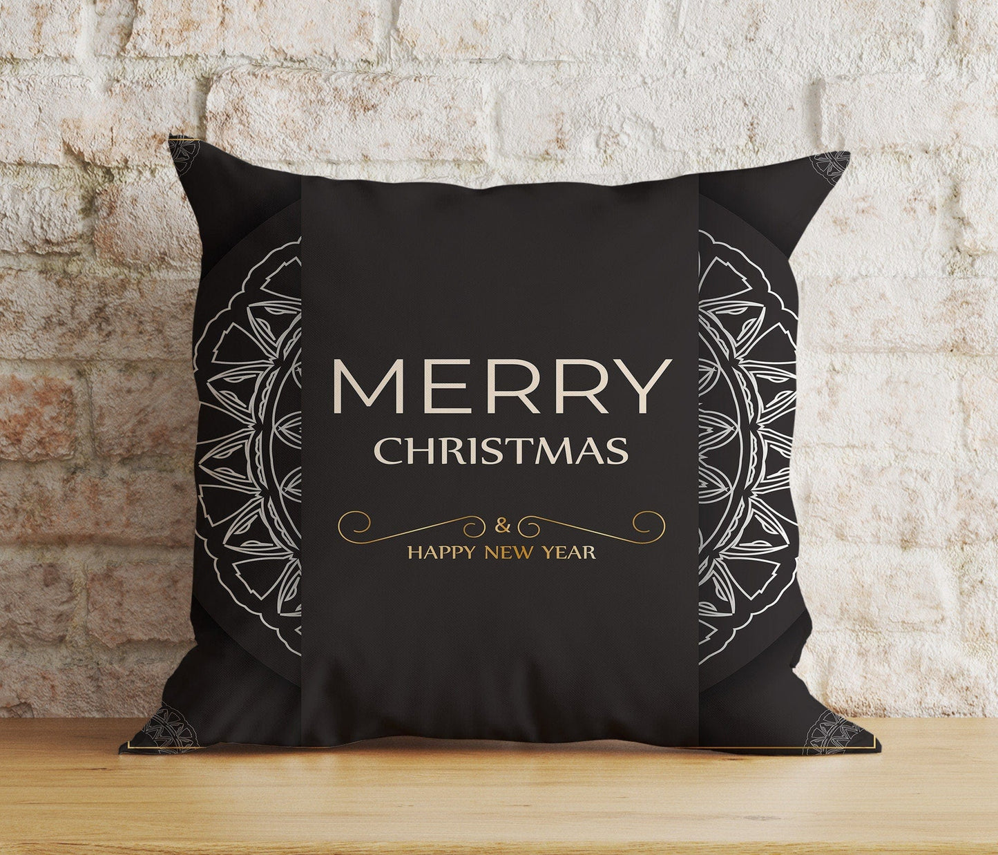Onay 2 / 12 x 12 inch (30 x 30 cm) Double Side Xmas Elegant Ornament Merry Christmas Black Cushion Cover