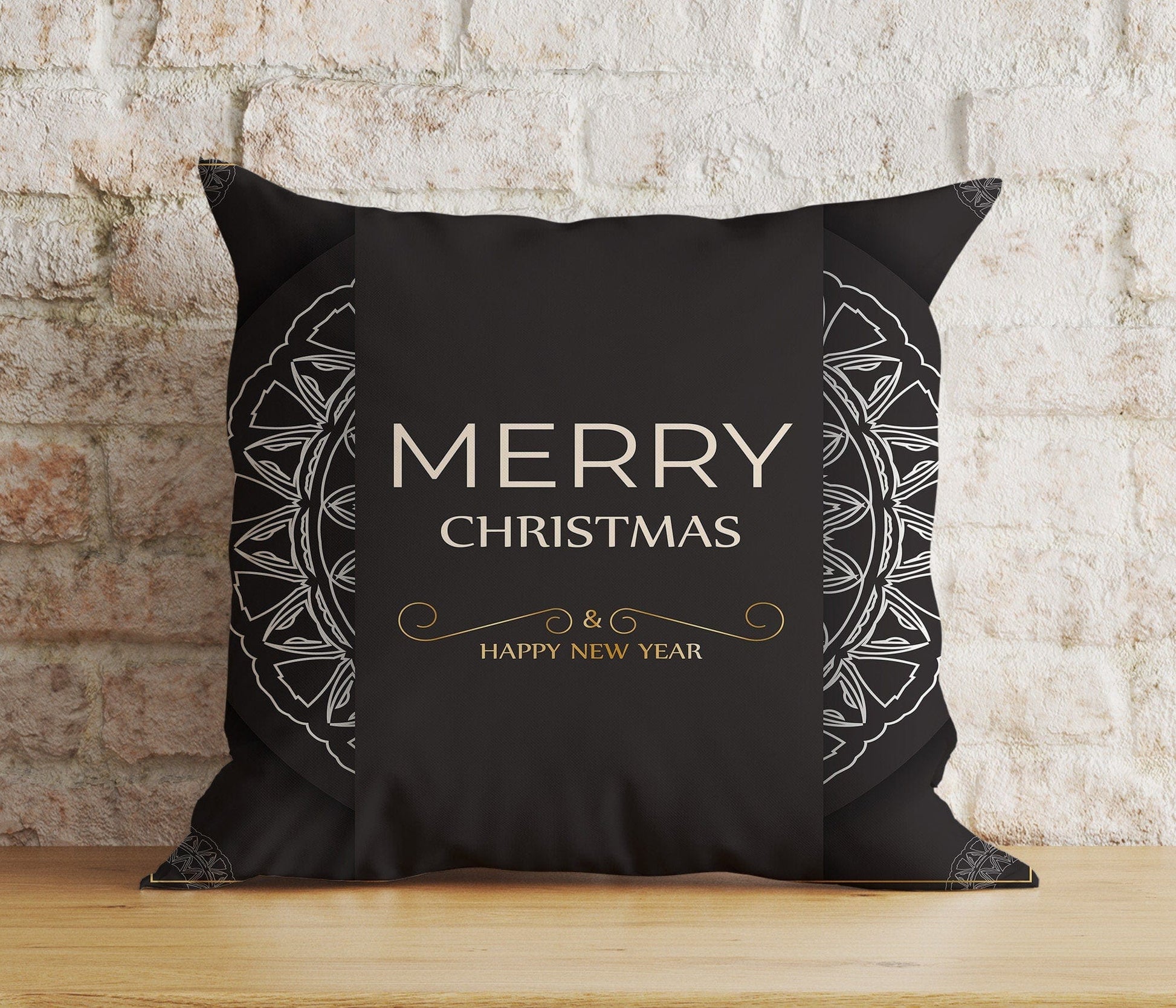 Onay 2 / 12 x 12 inch (30 x 30 cm) Double Side Xmas Elegant Ornament Merry Christmas Black Cushion Cover