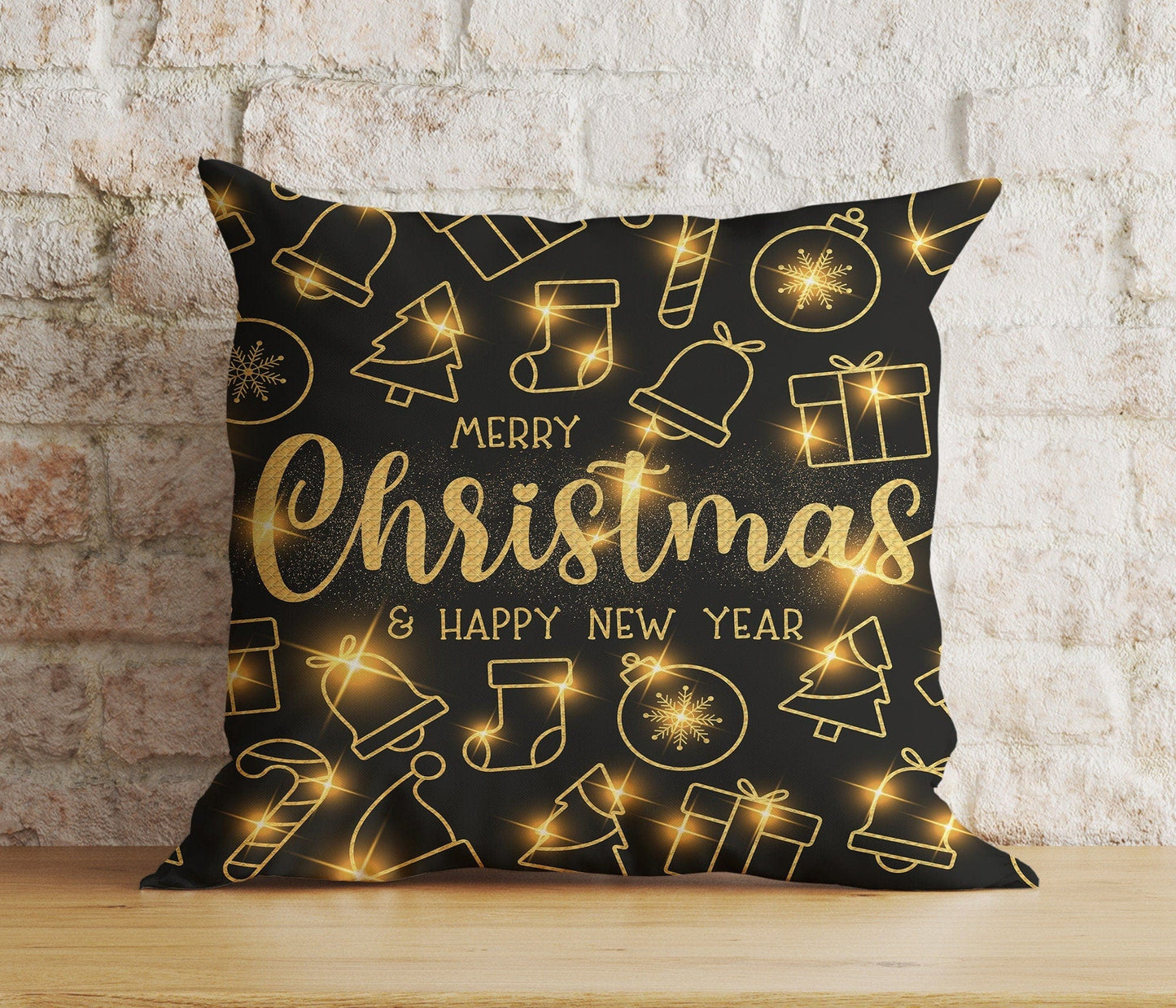 Onay 1 / 12 x 12 inch (30 x 30 cm) Double Side Xmas Elegant Ornament Merry Christmas Black Cushion Cover
