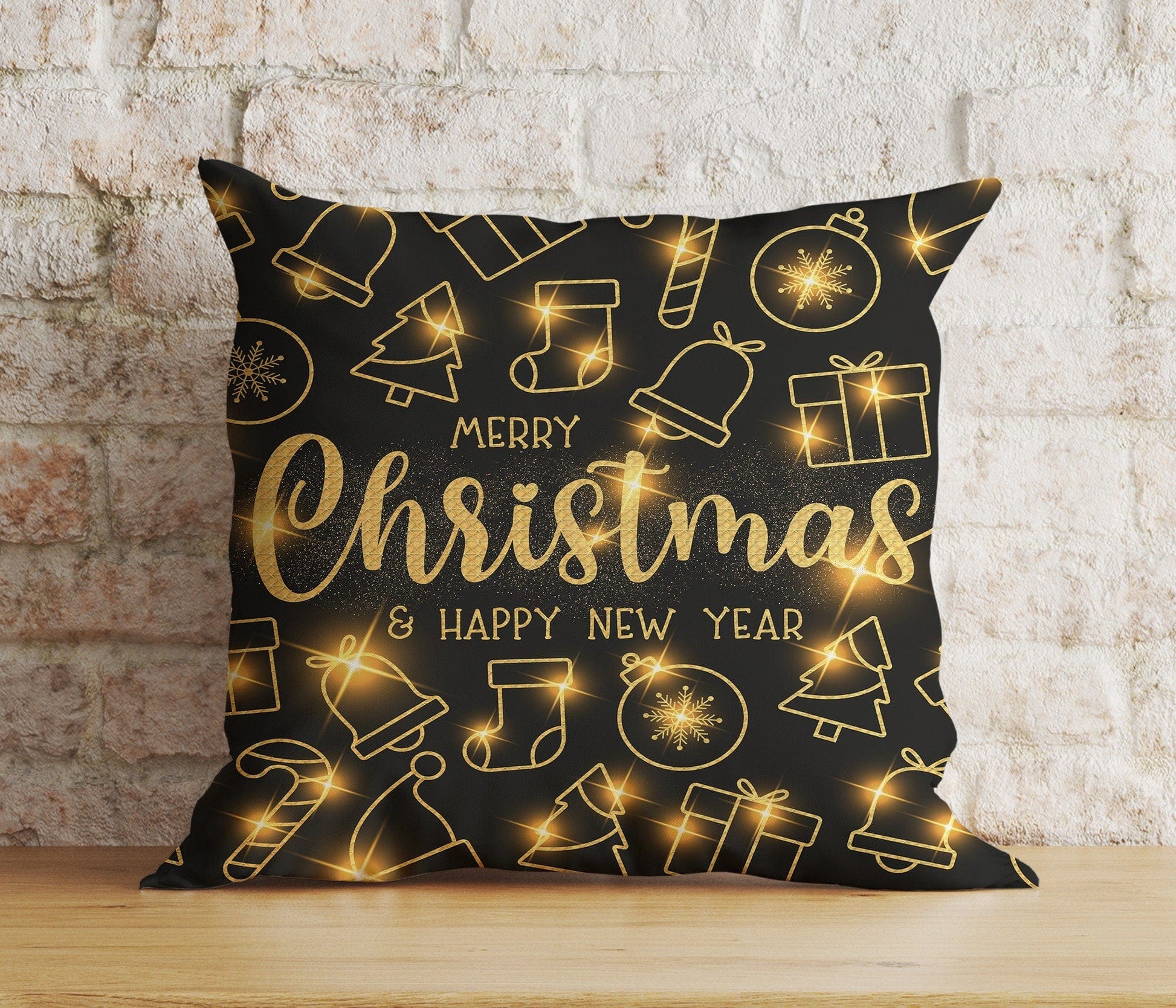 Onay 1 / 12 x 12 inch (30 x 30 cm) Double Side Xmas Elegant Ornament Merry Christmas Black Cushion Cover