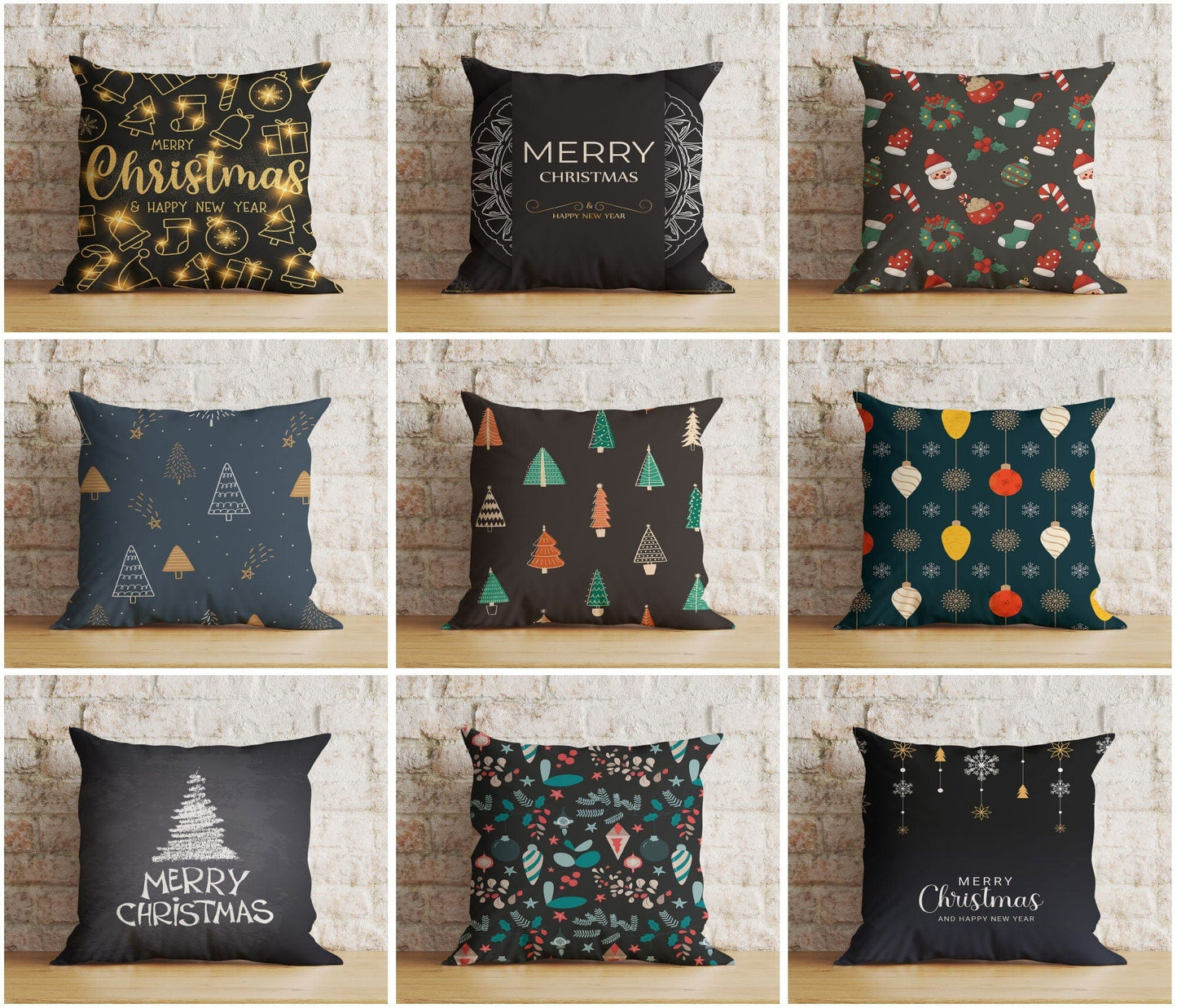 Onay Xmas Elegant Ornament Merry Christmas Black Cushion Cover