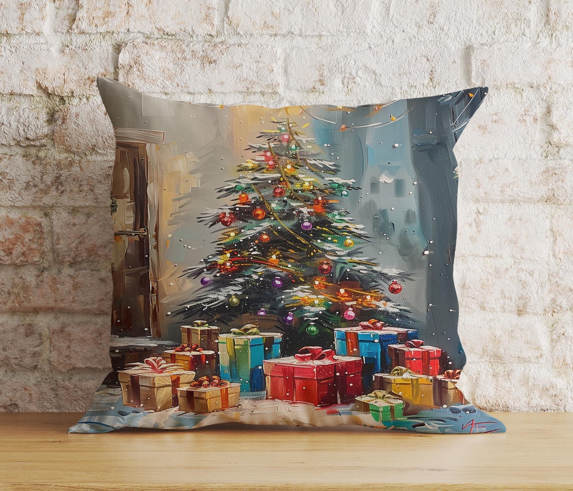 Onay 8 / 12 x 12 inch (30 x 30 cm) Double Side Xmas Gift Box Christmas Tree Decorative Cushion Covers