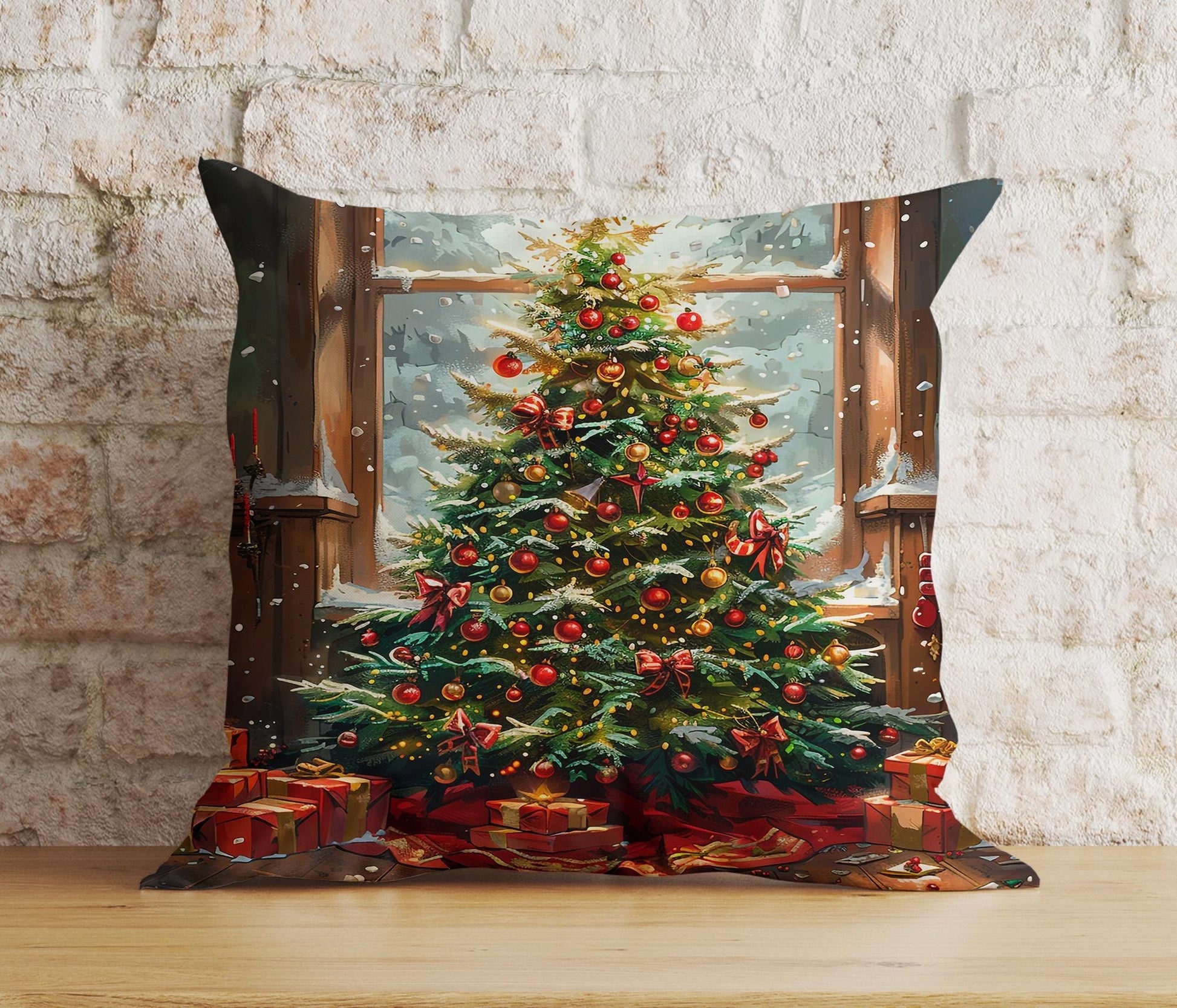 Onay 7 / 12 x 12 inch (30 x 30 cm) Double Side Xmas Gift Box Christmas Tree Decorative Cushion Covers