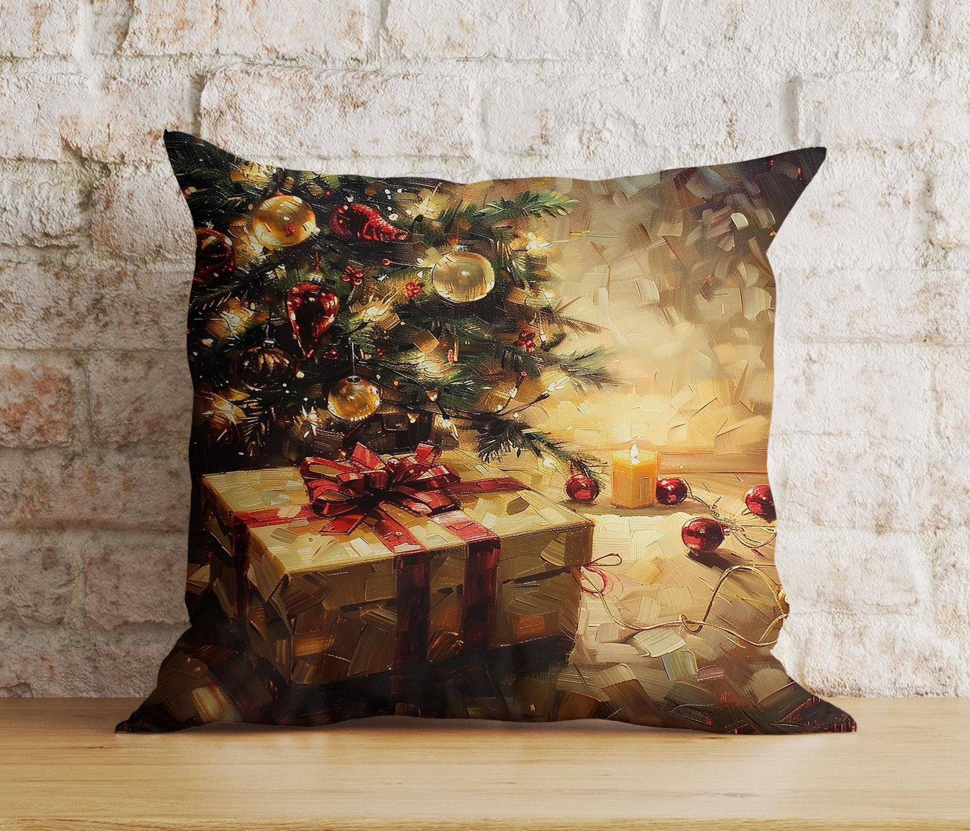 Onay 4 / 12 x 12 inch (30 x 30 cm) Double Side Xmas Gift Box Christmas Tree Decorative Cushion Covers