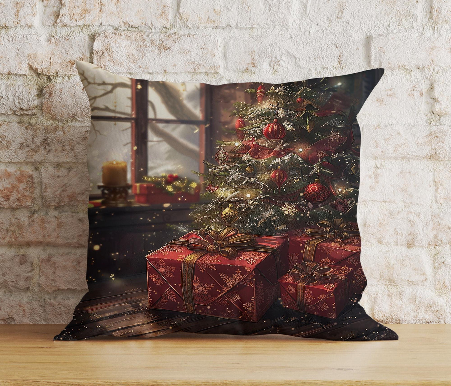 Onay 3 / 12 x 12 inch (30 x 30 cm) Double Side Xmas Gift Box Christmas Tree Decorative Cushion Covers