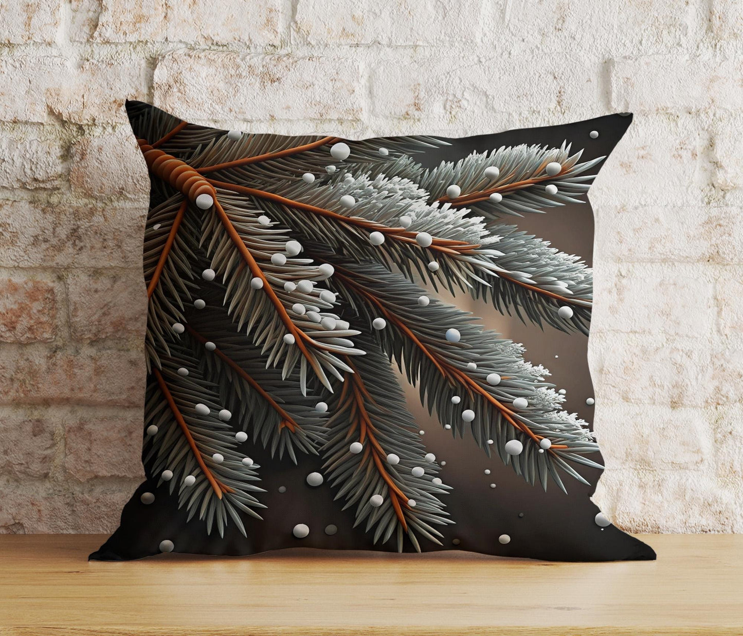 Onay 2 / 12 x 12 inch (30 x 30 cm) Double Side Xmas Pine Cone Pine Tree Branch Green Brown Cushion Cover