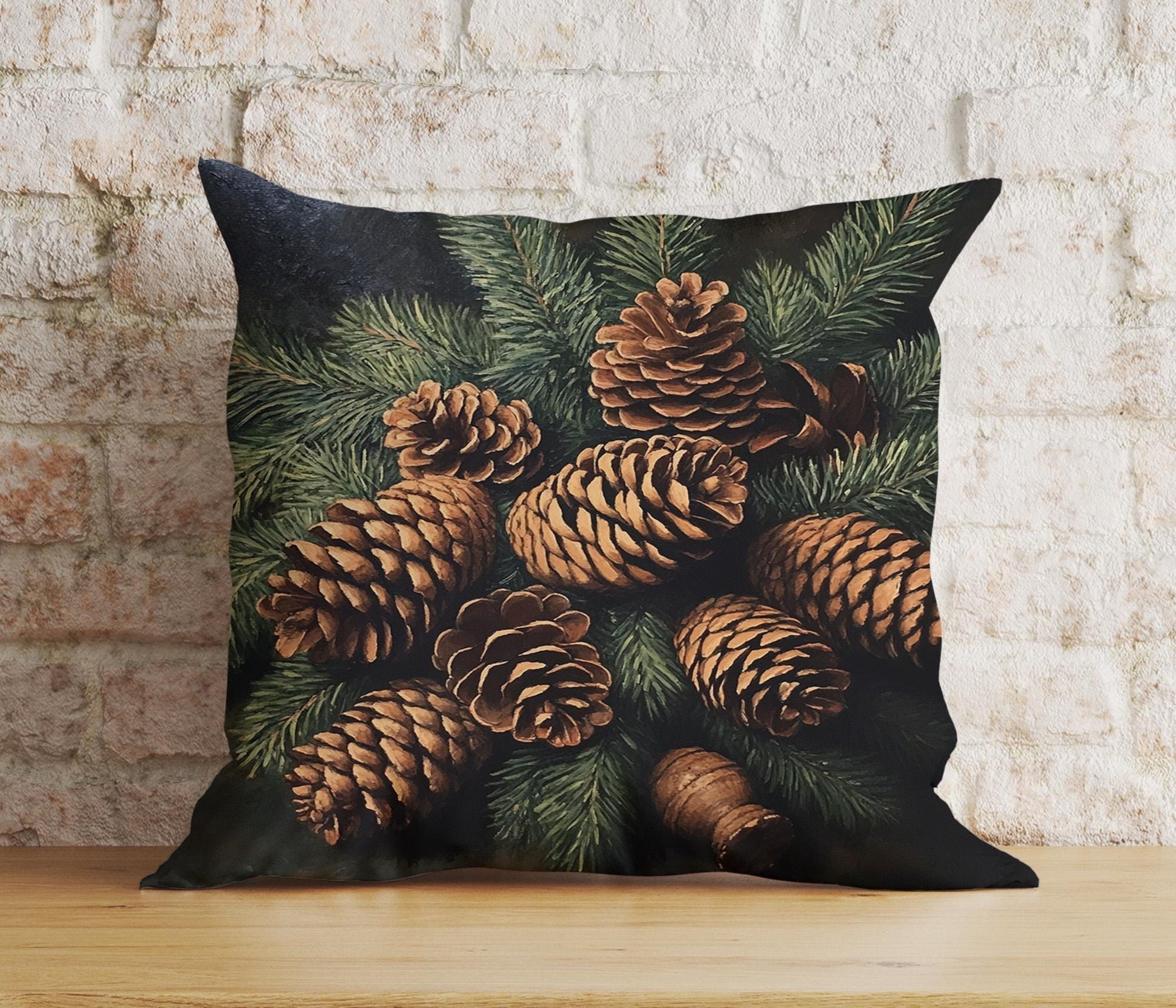 Onay 5 / 12 x 12 inch (30 x 30 cm) Double Side Xmas Pine Cone Pine Tree Branch Green Brown Cushion Cover