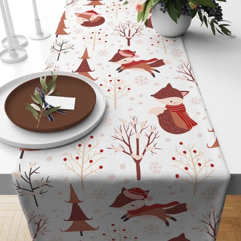 Onay 3 / 12 x 46 inch (30 x 120 cm) Xmas Pine Trees Christmas Kitchen Decoration Table Runner