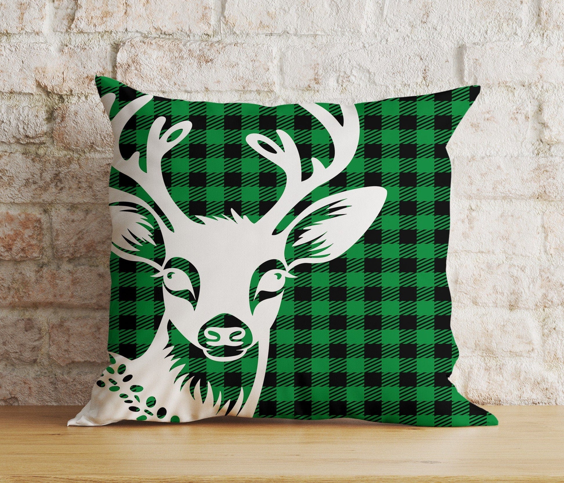 Onay 9 / 12 x 12 inch (30 x 30 cm) Double Side Xmas Reindeer Red & Green Checkered Print Cushion Cover