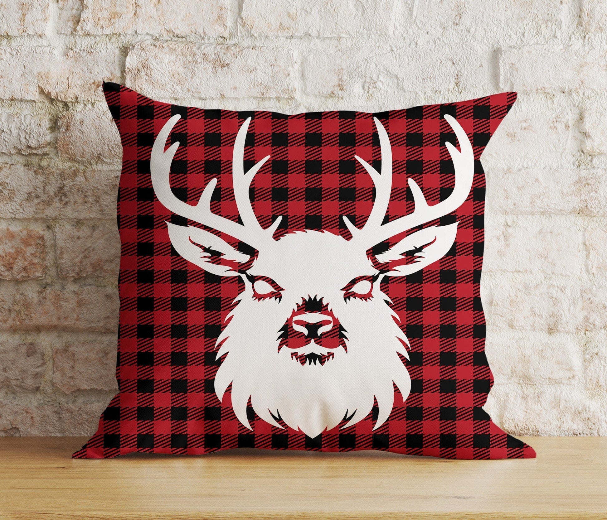 Onay 6 / 12 x 12 inch (30 x 30 cm) Double Side Xmas Reindeer Red & Green Checkered Print Cushion Cover