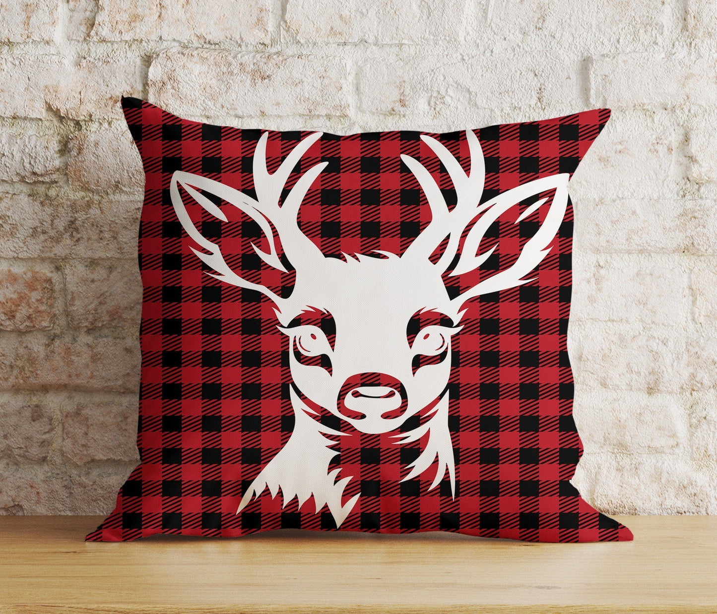 Onay 5 / 12 x 12 inch (30 x 30 cm) Double Side Xmas Reindeer Red & Green Checkered Print Cushion Cover