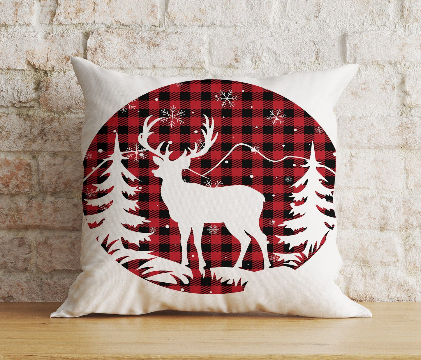 Onay 4 / 12 x 12 inch (30 x 30 cm) Double Side Xmas Reindeer Red & Green Checkered Print Cushion Cover