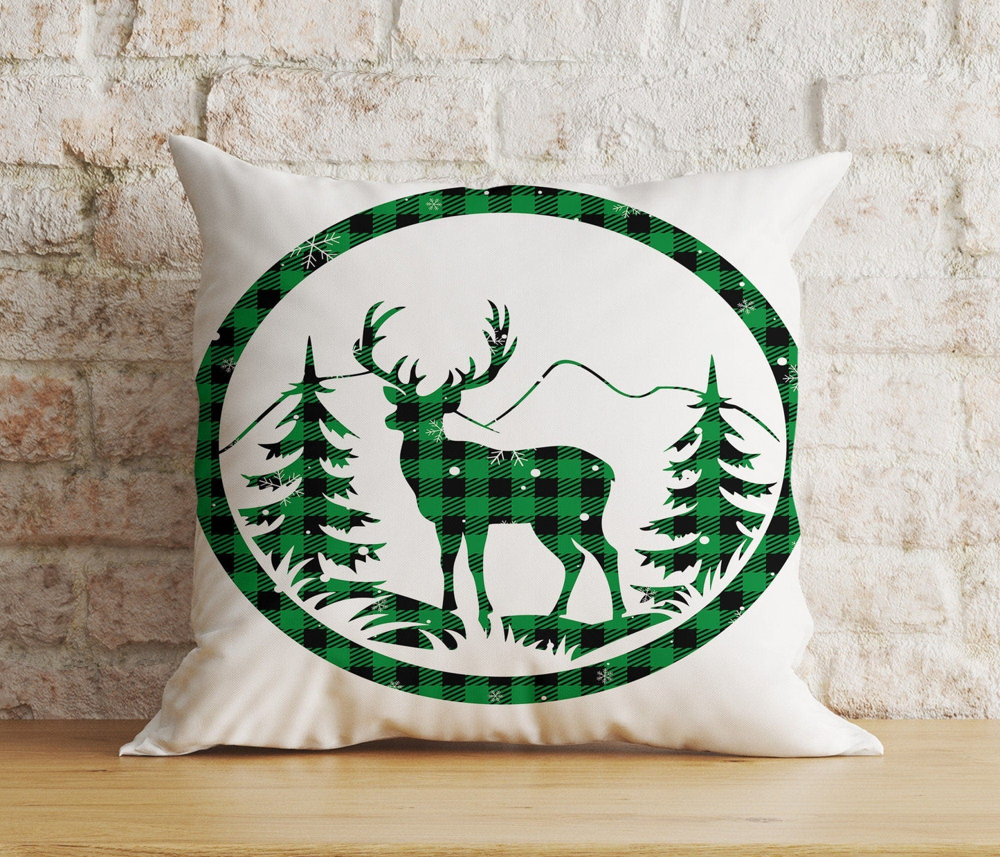 Onay 3 / 12 x 12 inch (30 x 30 cm) Double Side Xmas Reindeer Red & Green Checkered Print Cushion Cover