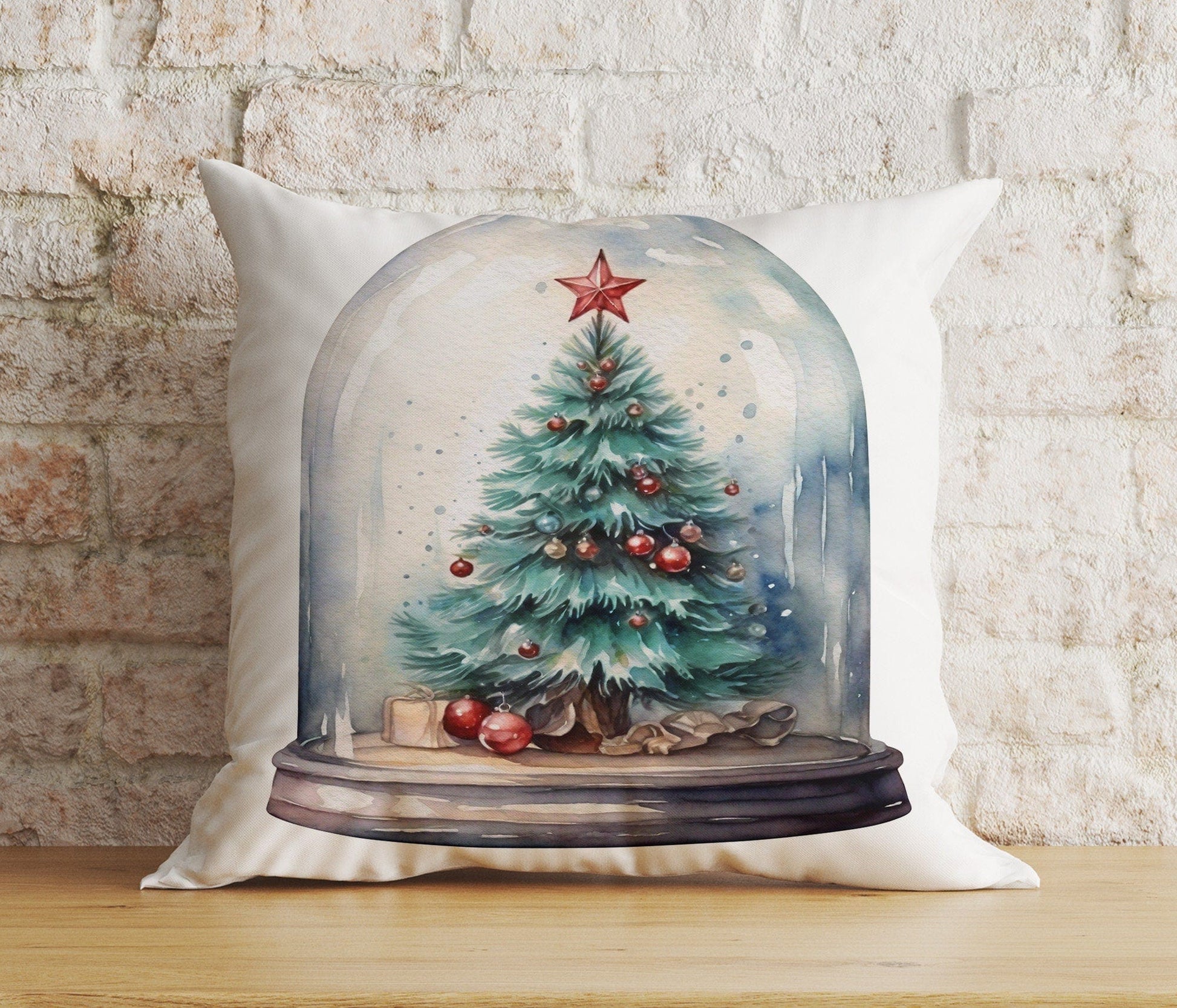 Onay 9 / 12 x 12 inch (30 x 30 cm) Double Side Xmas Snow Globe Christmas Pine Tree Snowman Cushion Cover