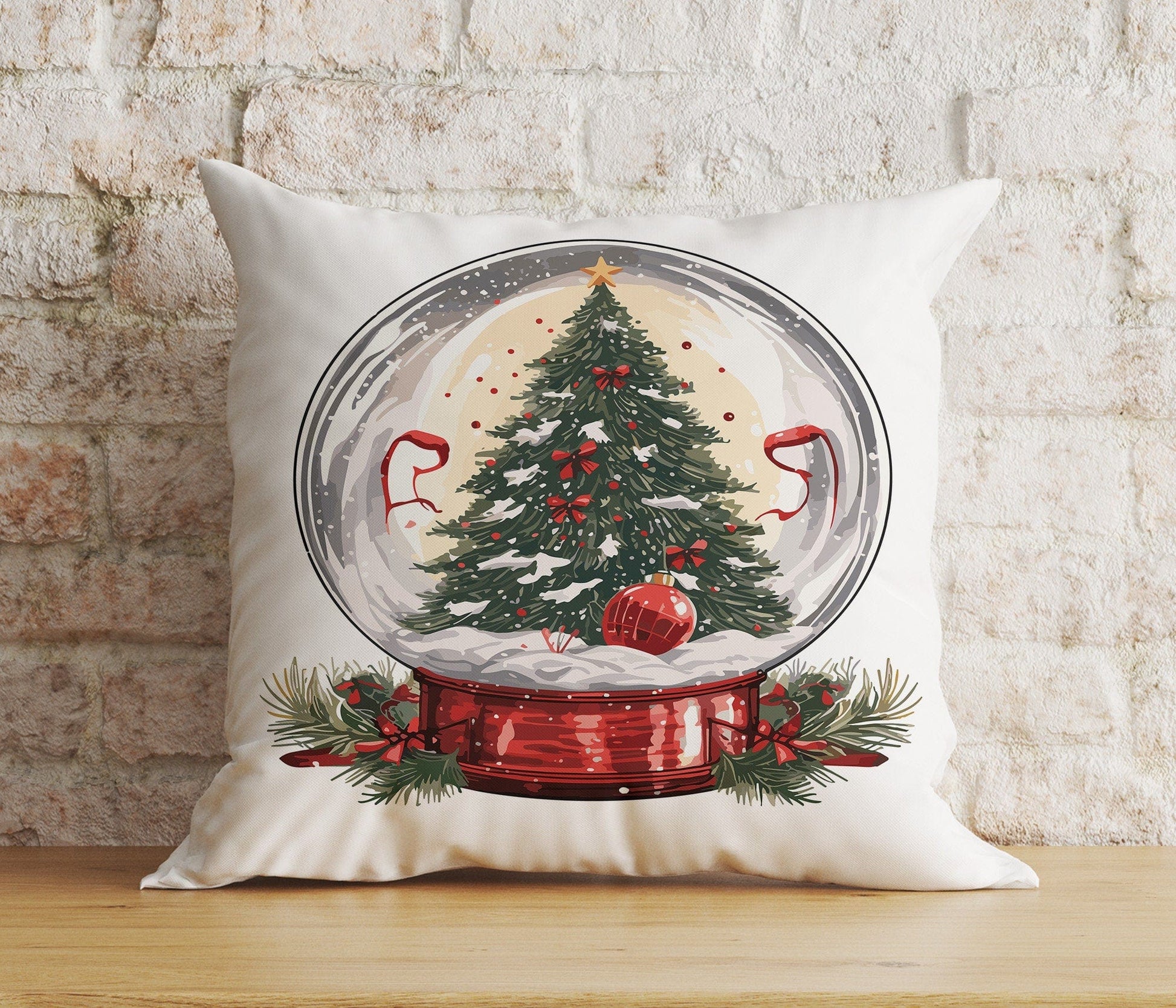 Onay 7 / 12 x 12 inch (30 x 30 cm) Double Side Xmas Snow Globe Christmas Pine Tree Snowman Cushion Cover