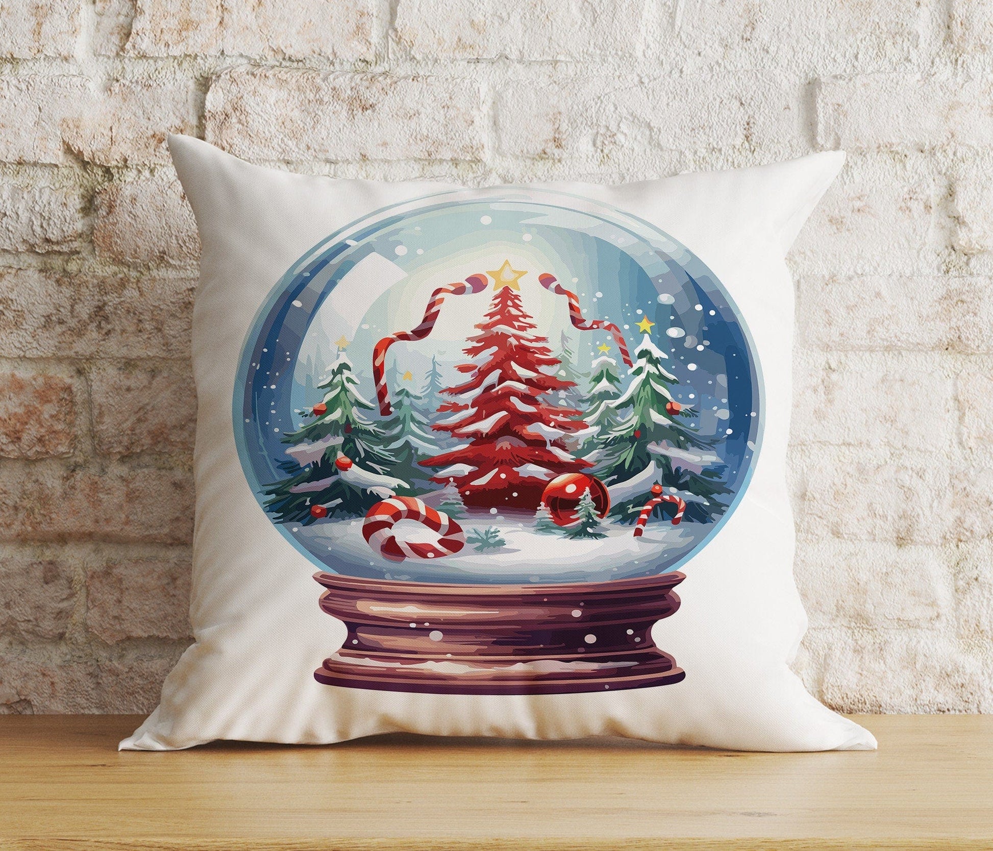 Onay 6 / 12 x 12 inch (30 x 30 cm) Double Side Xmas Snow Globe Christmas Pine Tree Snowman Cushion Cover