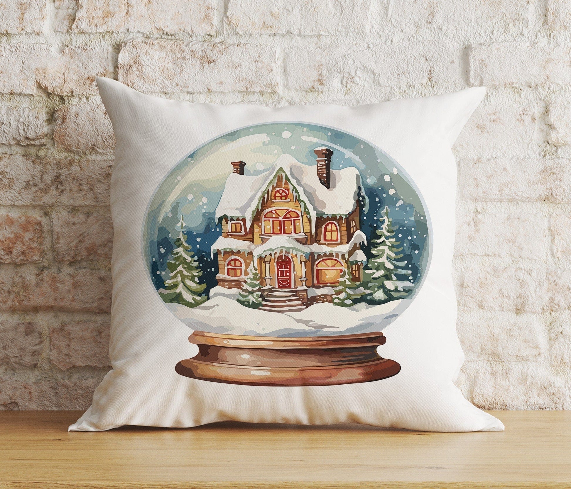Onay 4 / 12 x 12 inch (30 x 30 cm) Double Side Xmas Snow Globe Christmas Pine Tree Snowman Cushion Cover