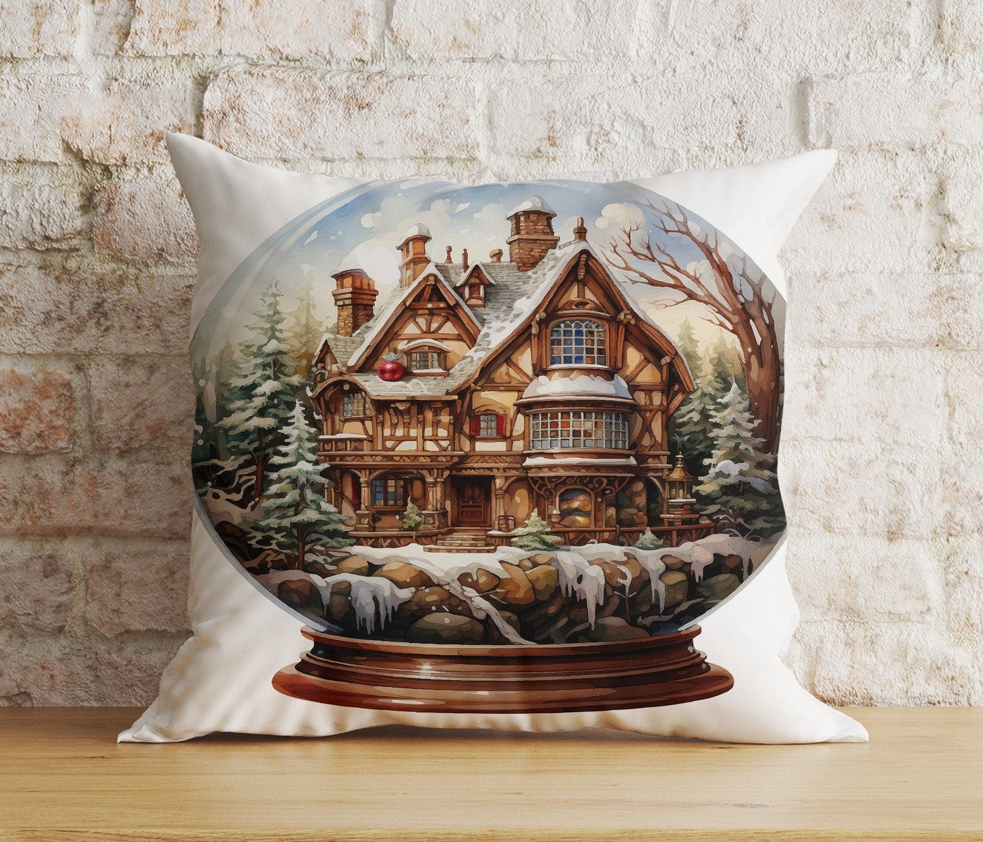 Onay 3 / 12 x 12 inch (30 x 30 cm) Double Side Xmas Snow Globe Christmas Pine Tree Snowman Cushion Cover