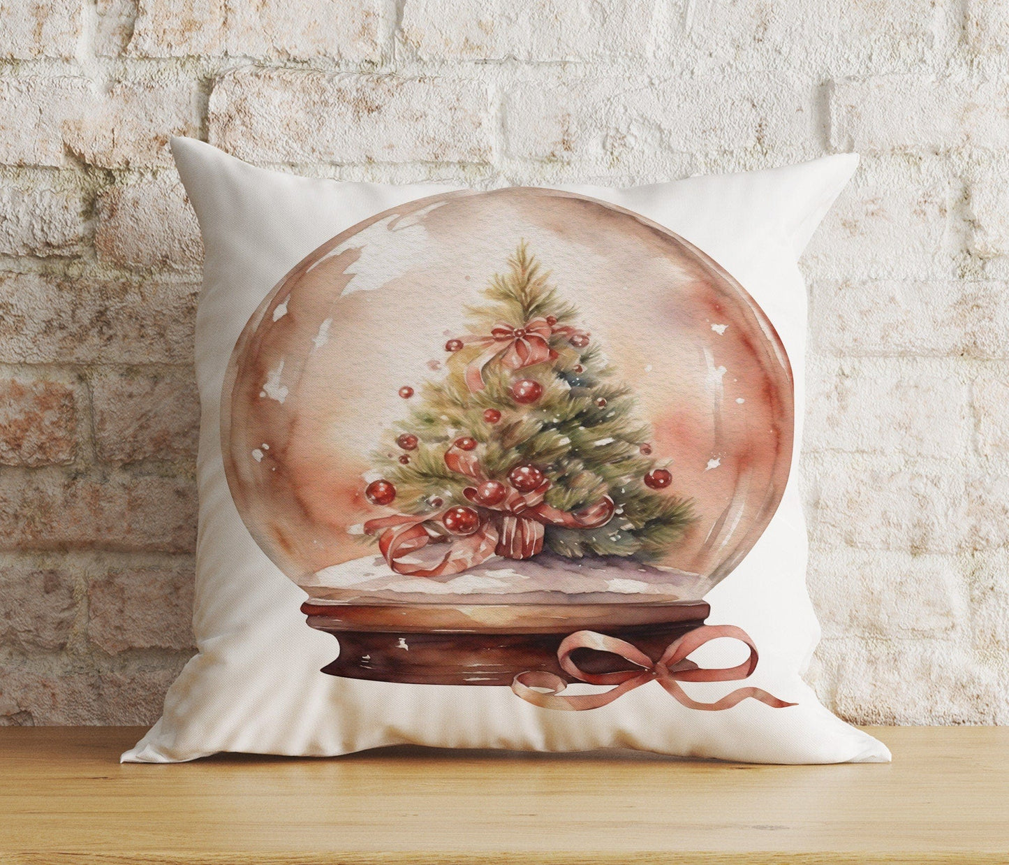 Onay 2 / 12 x 12 inch (30 x 30 cm) Double Side Xmas Snow Globe Christmas Pine Tree Snowman Cushion Cover