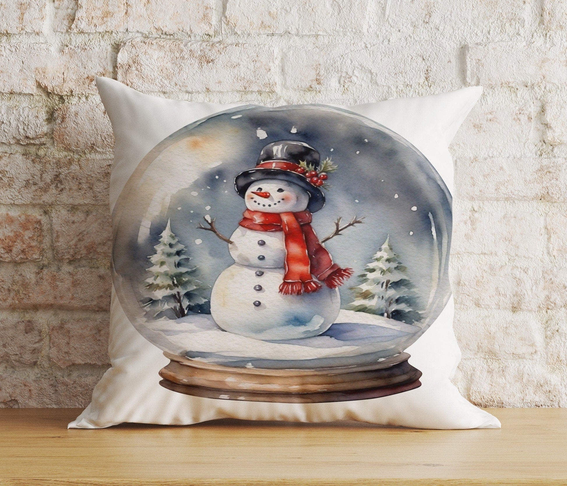 Onay 1 / 12 x 12 inch (30 x 30 cm) Double Side Xmas Snow Globe Christmas Pine Tree Snowman Cushion Cover