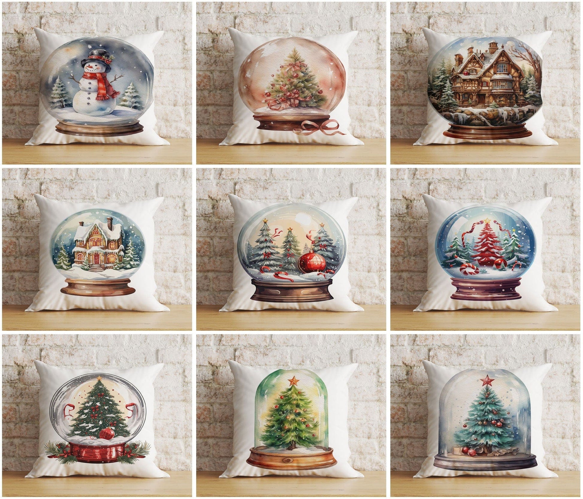 Onay Xmas Snow Globe Christmas Pine Tree Snowman Cushion Cover