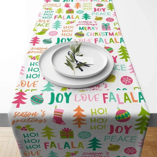 Onay 1 / 12 x 46 inch (30 x 120 cm) Xmas Tree and Ornament Green and Pink Ho Ho Table Runner