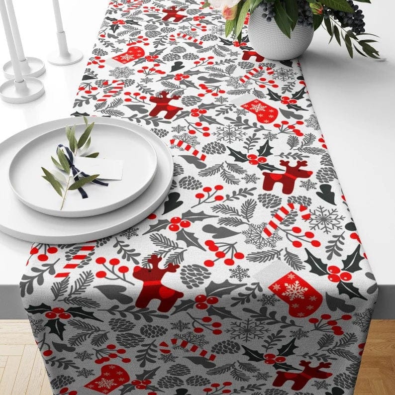 Onay 3 / 12 x 46 inch (30 x 120 cm) Xmas Winter Deer Holiday Home Decor Table Runner
