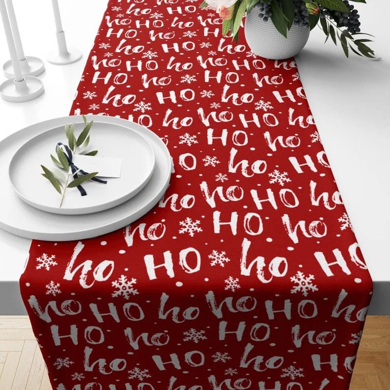 Onay 4 / 12 x 46 inch (30 x 120 cm) Xmas Winter Red & Blue Christmas Dining Table Runner