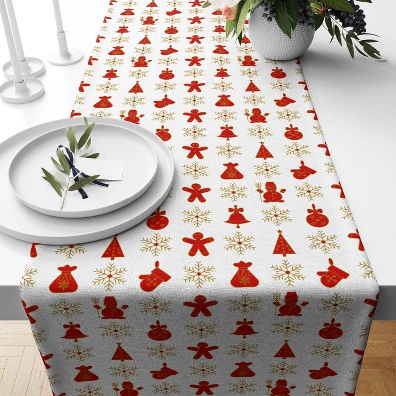 Onay 3 / 12 x 46 inch (30 x 120 cm) Xmas Winter Red & Blue Christmas Dining Table Runner