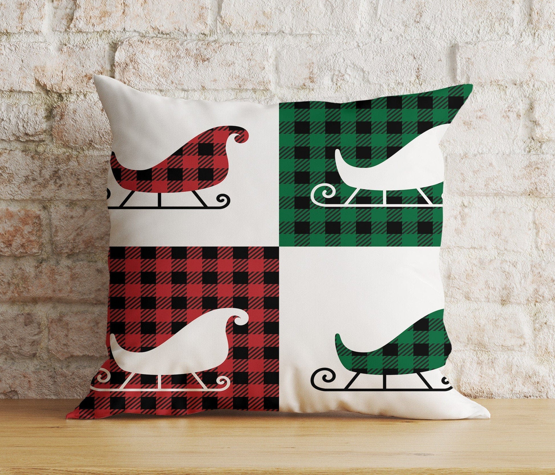 Onay 8 / 12 x 12 inch (30 x 30 cm) Double Side Xmas Wolf Xmas Tree Red & Green Checkered Cushion Cover