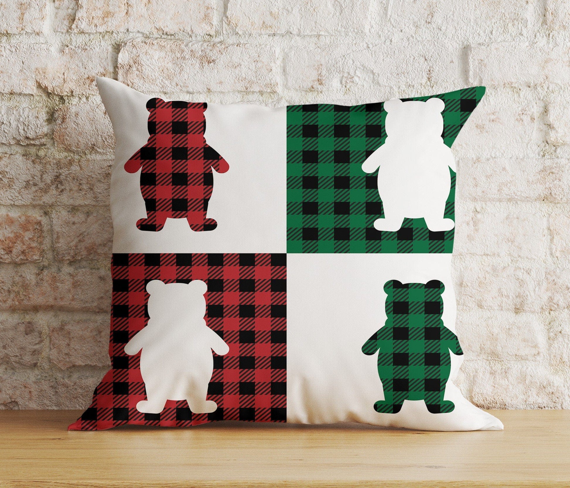 Onay 5 / 12 x 12 inch (30 x 30 cm) Double Side Xmas Wolf Xmas Tree Red & Green Checkered Cushion Cover