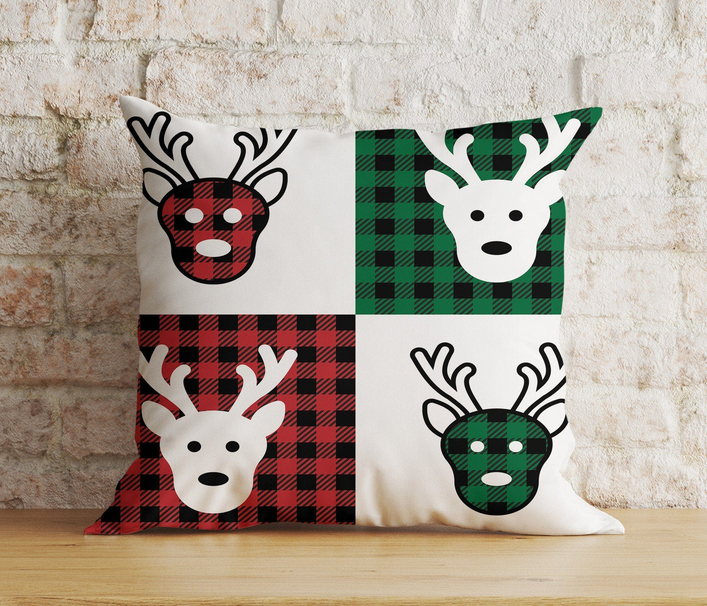 Onay 4 / 12 x 12 inch (30 x 30 cm) Double Side Xmas Wolf Xmas Tree Red & Green Checkered Cushion Cover