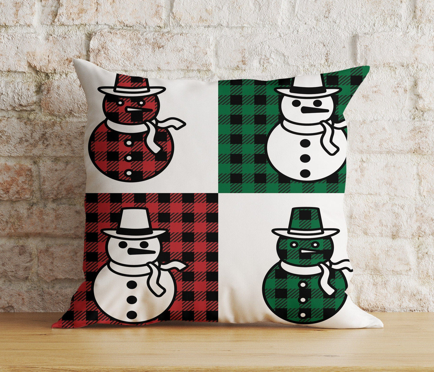 Onay 3 / 12 x 12 inch (30 x 30 cm) Double Side Xmas Wolf Xmas Tree Red & Green Checkered Cushion Cover