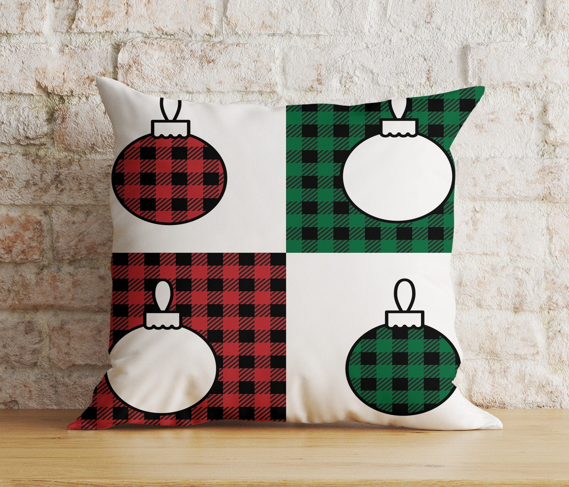 Onay 2 / 12 x 12 inch (30 x 30 cm) Double Side Xmas Wolf Xmas Tree Red & Green Checkered Cushion Cover
