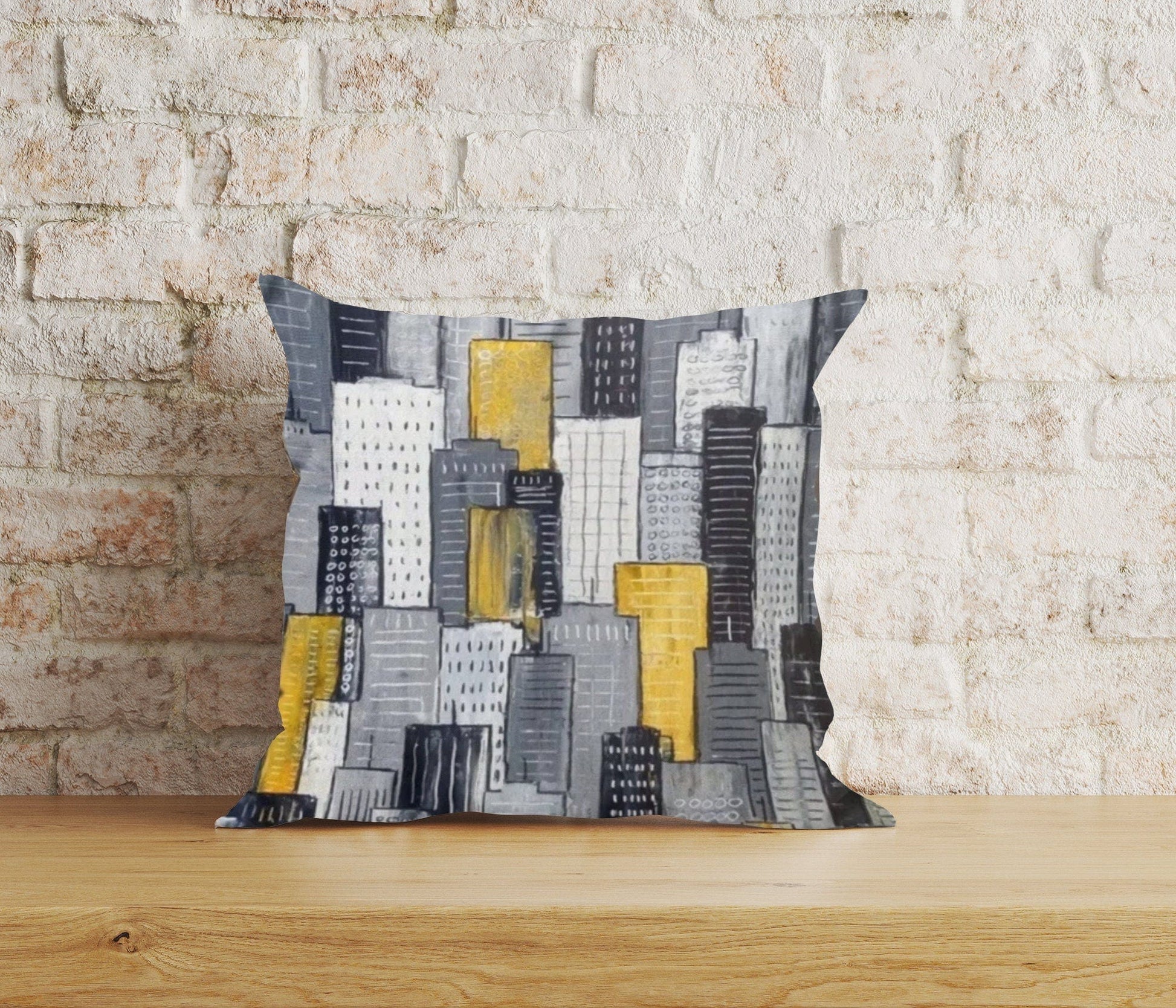Onay 7 / 12 x 12 inch (30 x 30 cm) Yellow and Grey Abstract Honeycomb Cushion Covers