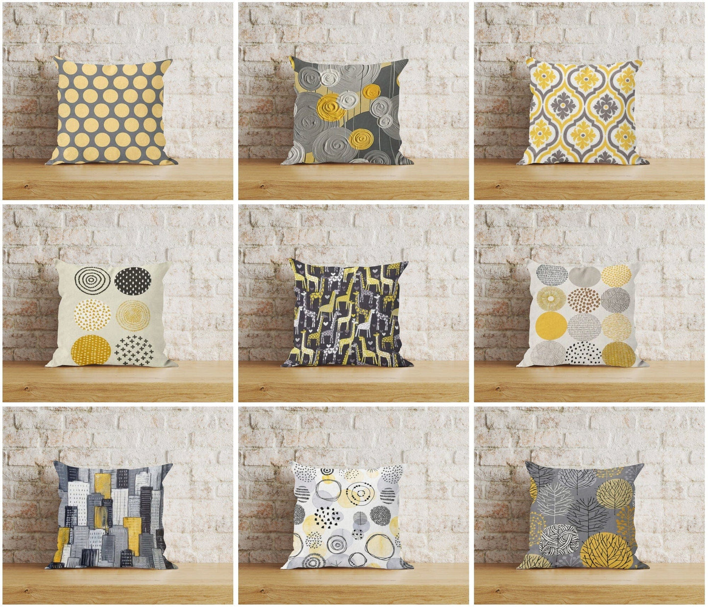 Onay Yellow and Grey Abstract Honeycomb Cushion Covers