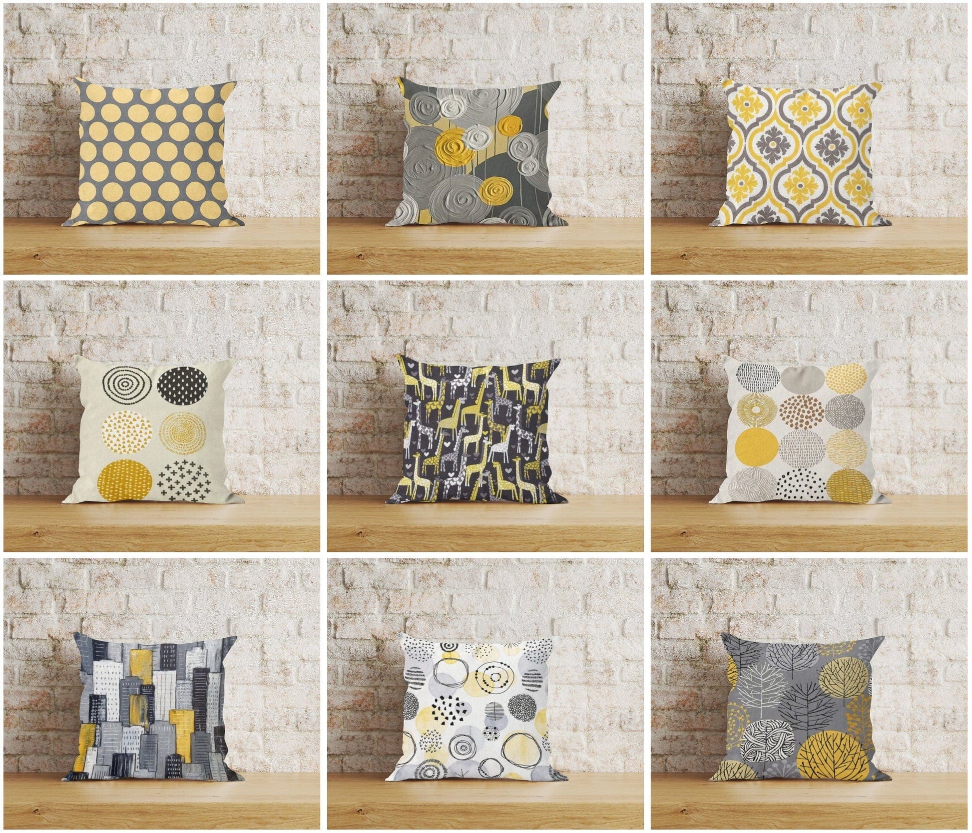 Onay Yellow and Grey Abstract Honeycomb Cushion Covers