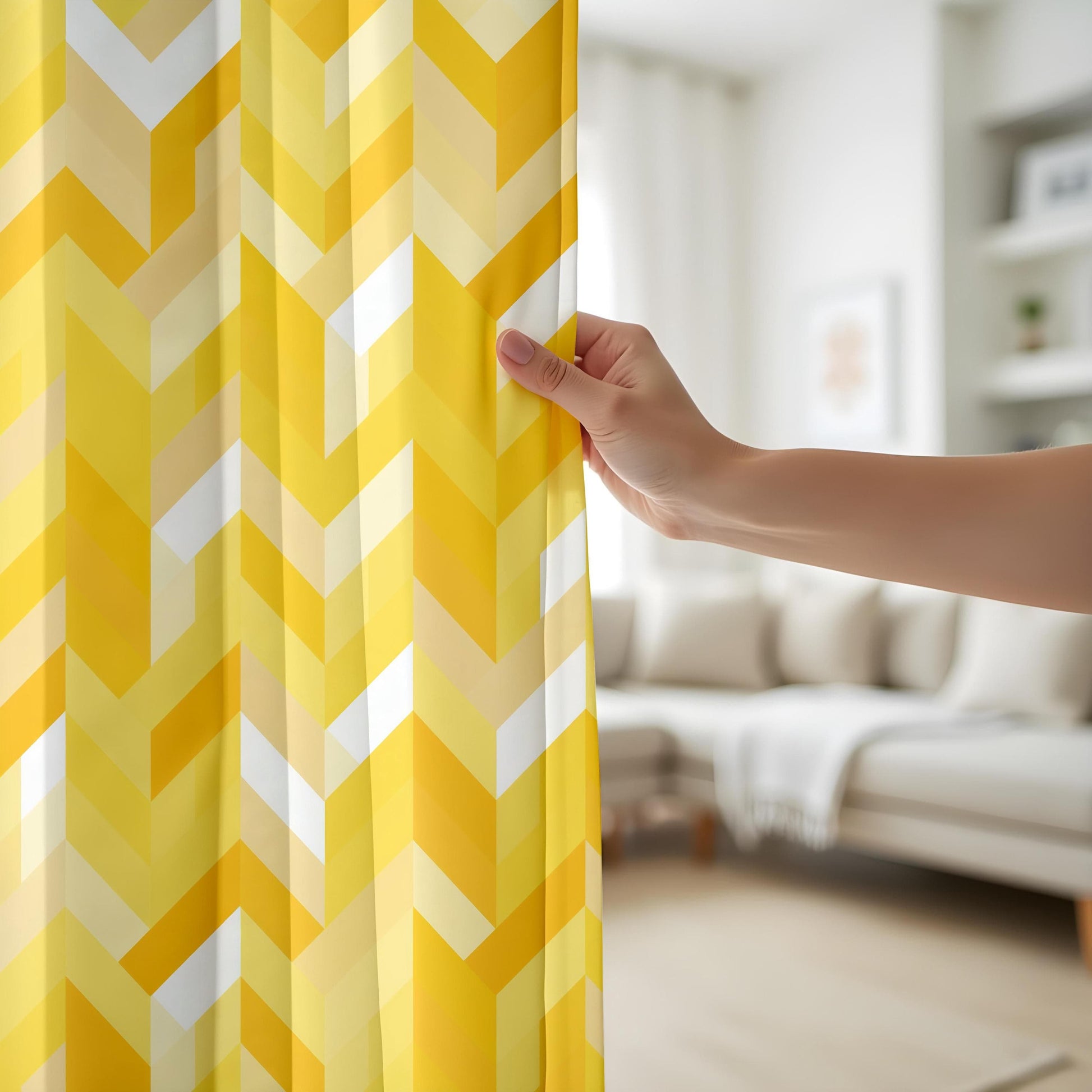 Onay Yellow Chevron Kitchen Curtains, Modern Geometric Window Drapes