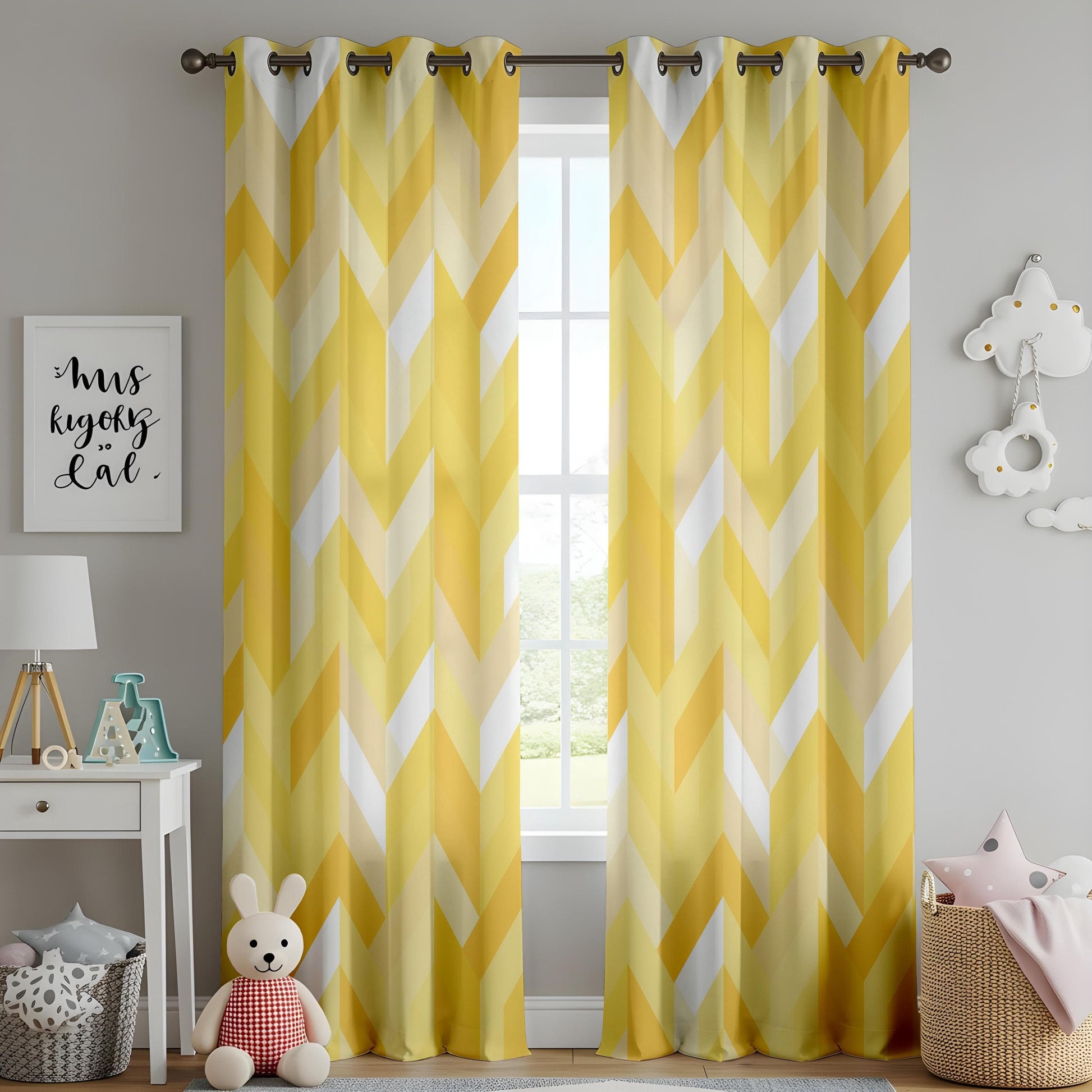 Onay Yellow Chevron Kitchen Curtains, Modern Geometric Window Drapes