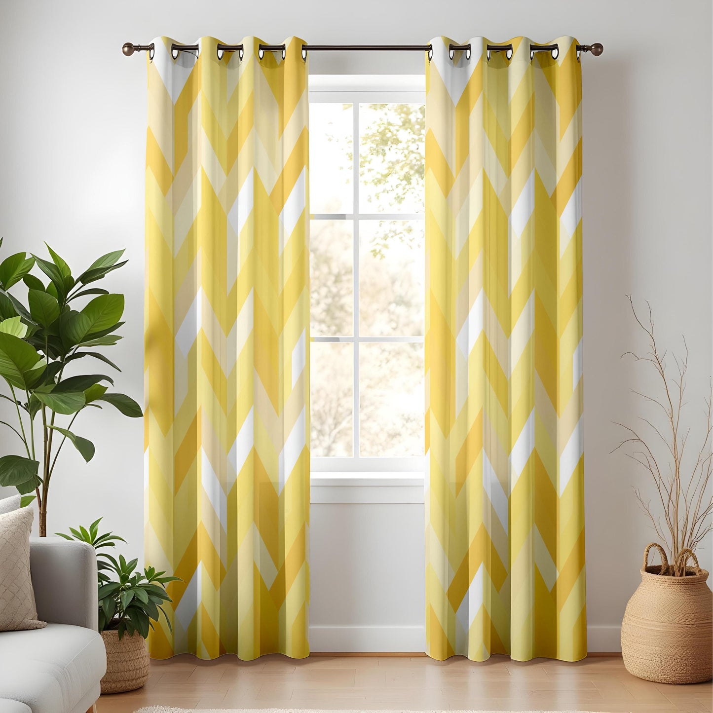 Onay Yellow Chevron Kitchen Curtains, Modern Geometric Window Drapes