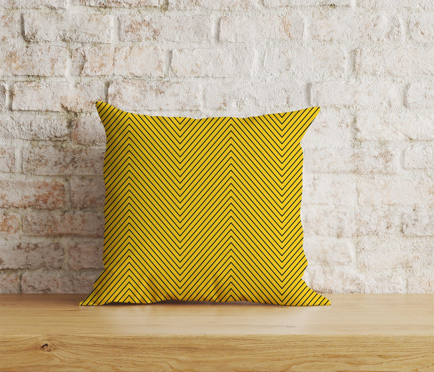 Onay 1 / 12 x 12 inch (30 x 30 cm) Yellow Chevron Yellow Zigzag Decorative Cushion Cover