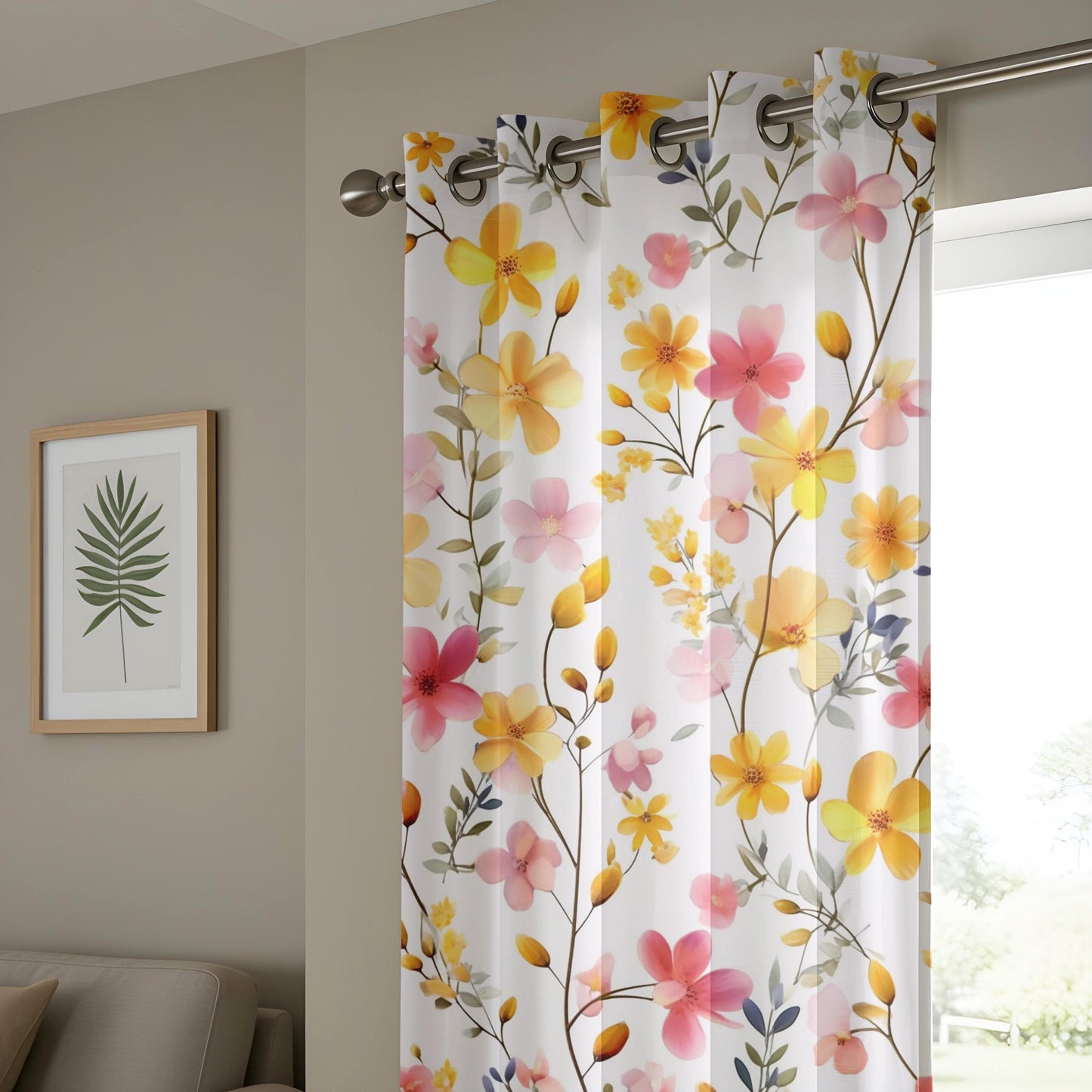 Onay Yellow Floral Curtains for Living Room, Mid Century Floral Printed Drapes