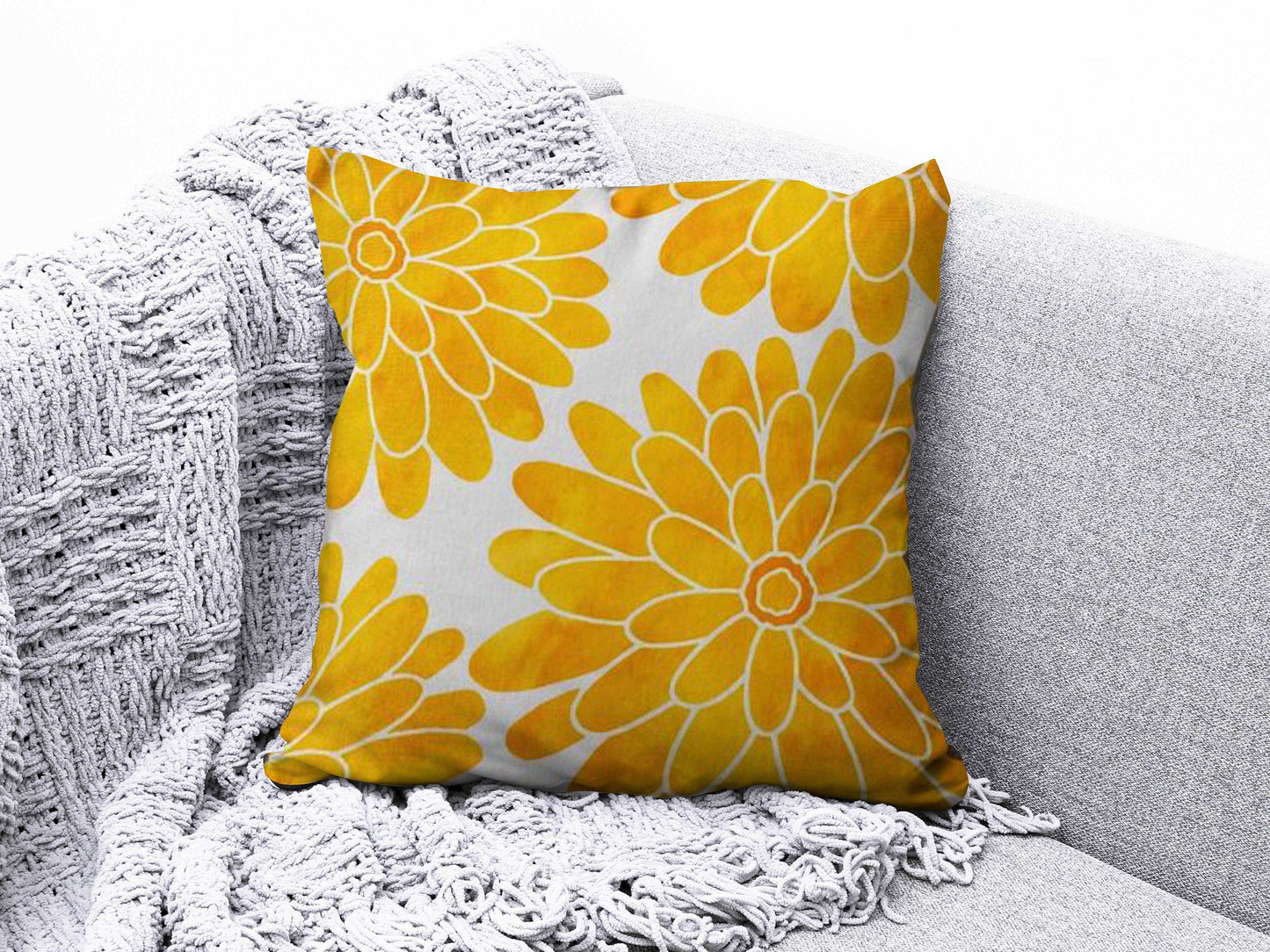 Onay 8 / 12 x 12 inch (30 x 30 cm) Yellow Floral Geometric Striped Home Decor Cushion Cover