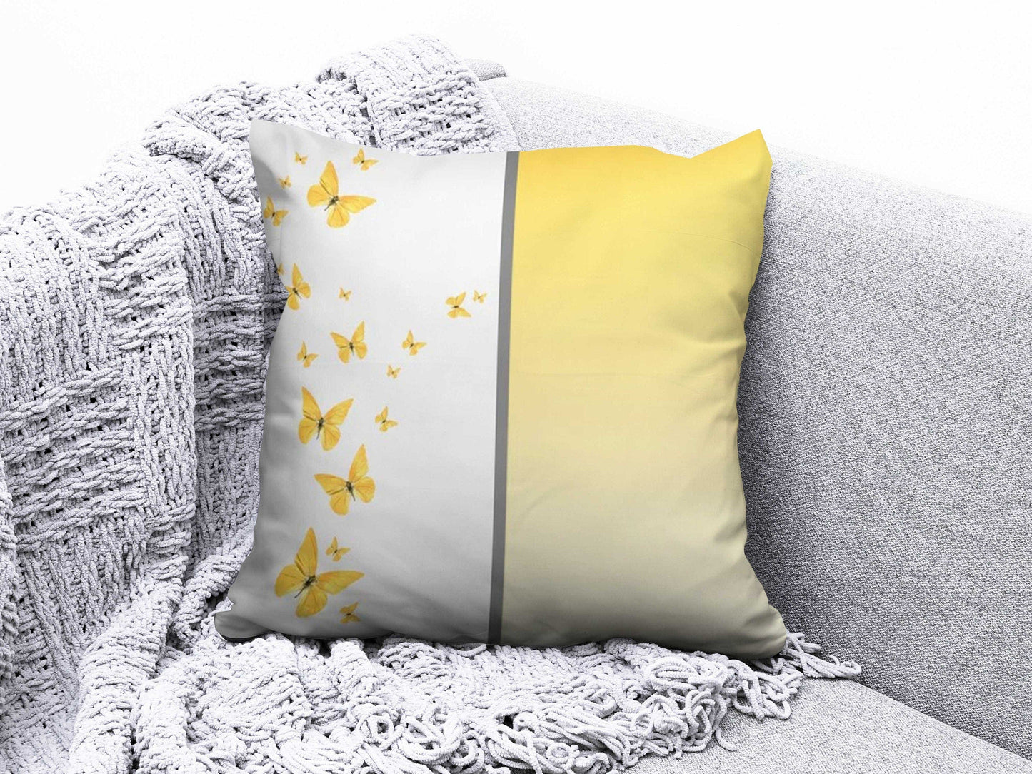Onay 7 / 12 x 12 inch (30 x 30 cm) Yellow Floral Geometric Striped Home Decor Cushion Cover